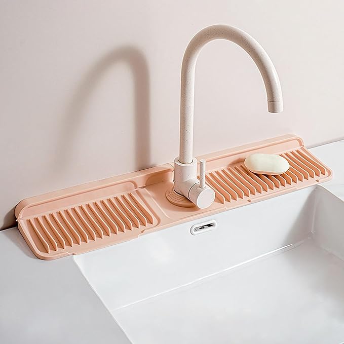 Longer Silicone Faucet Mat for Kitchen Sink – Button Style Faucet Drip Catcher