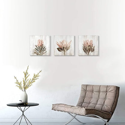 Floral Canvas Wall Art Print: Flower Bloom Picture Graphic Artwork Painting for Washrooms (12"x12"x3pcs)