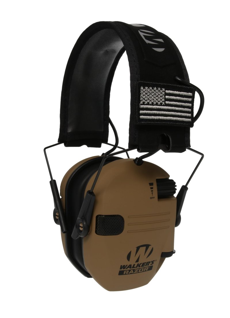 Walker's Razor Slim Electronic Earmuffs Ultra Low Profile Compact Design Adjustable Range Shooting Hunting Hearing Protection, Battle Brown - Patriot Series
