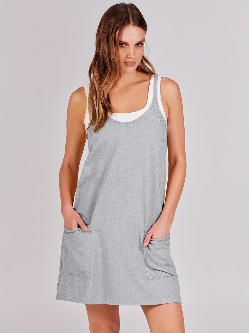 ANRABESS Women Athletic Dress Summer Tennis Workout Active Sports Mini Romper Dress Built in Shorts Travel Vacation Clothes Heather Gray X-Large