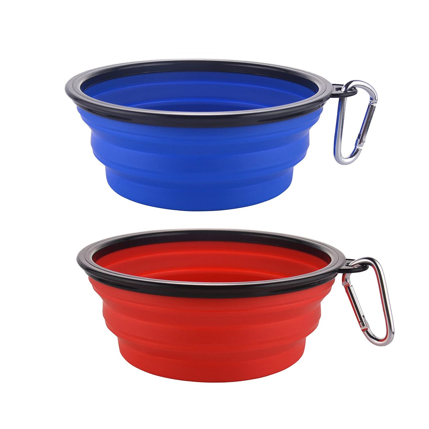 Large Collapsible Dog Bowls, 34oz Travel Water Food Bowls Portable Foldable Collapse Dishes with Carabiner Clip, 2 Pack (Purple+Red)