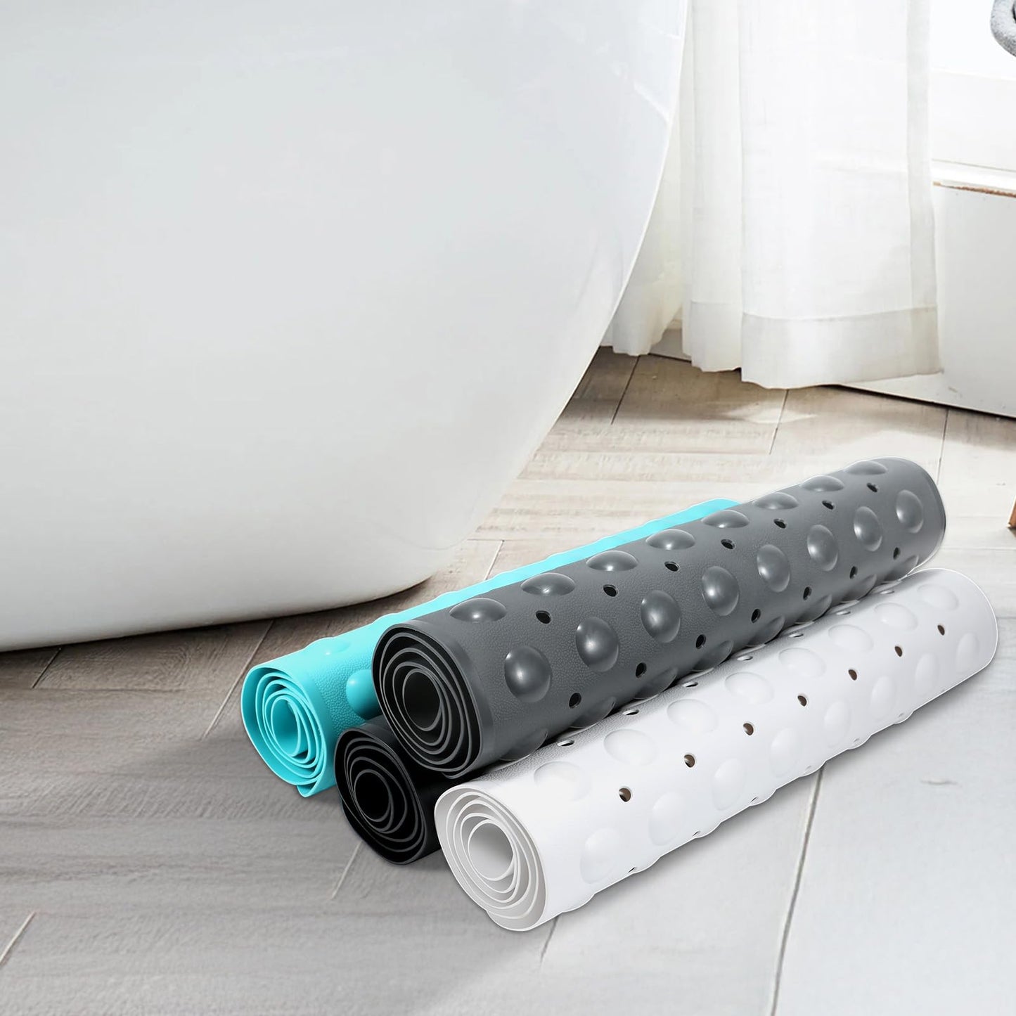WarmSnow（TPE） Long Bathtub Mat Non Slip 39.5 x 16 Inch, Inside Shower Mats with Suction Cups & Drain Holes, Soft TPE Bath Mat for Tub, Quick-Drain Bathroom Floor Mats, Dark Gray