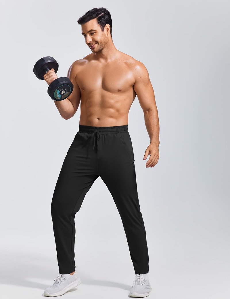 PINSPARK Mens Joggers with Zipper Pockets Lightweight Athletic Track Pants Quick Dry Workout Gym Sweatpants for Men Black L