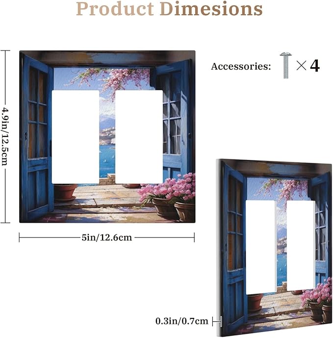 Decorative Art Light Switch Covers Seaside Window View 2 Gang Dual Rocker Outlet Switch plate Faceplate GFCI for Home Decor