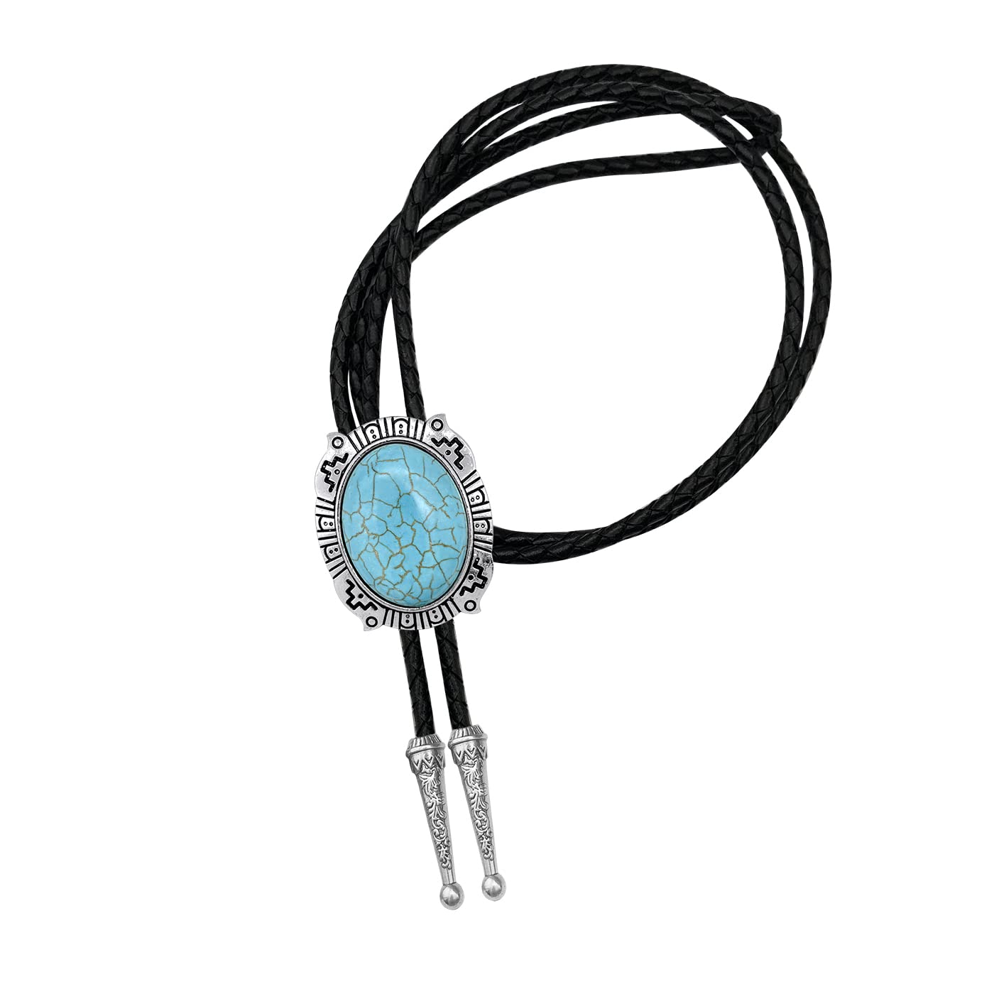 YOQUCOL Blue Turquoise Stone Bolo Tie Native Western Cowboy Indian Hand-woven Leather Bola Tie Necktie for Men Women