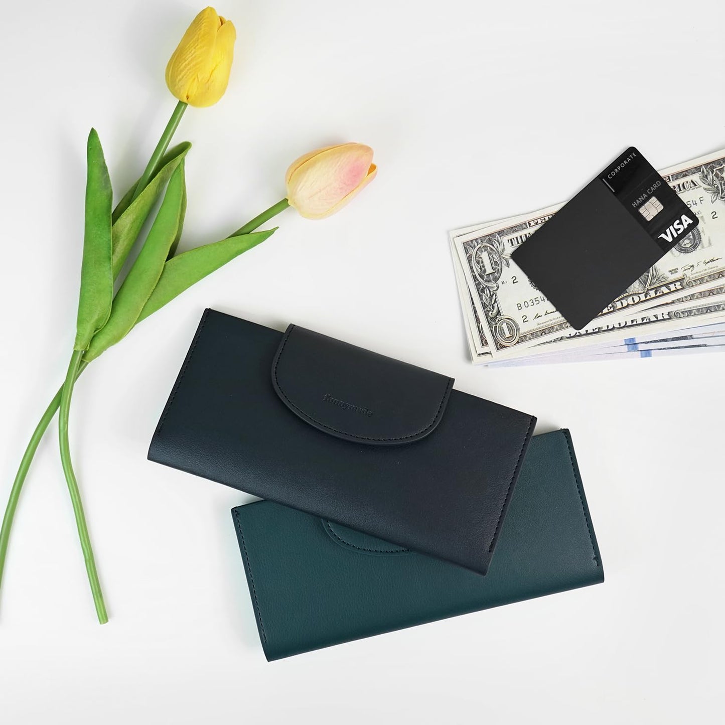 carrotez All-in-One Long Bifold 2-Tier PU Leather Wallet for Women, Money Organizer for Travel, Budgeting, Cash Envelope Wallet for Carrying Cash, Credit Cards & Business Cards - Indigo