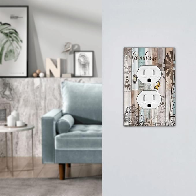 Rustic Farmhouse Colorful Wooden Barn Door 1 Gang Duplex Receptacle Switch Wall Plate Decorative Switchplate Outlet Covers Electrical Plug Cover Faceplate for Bathroom Home Decor