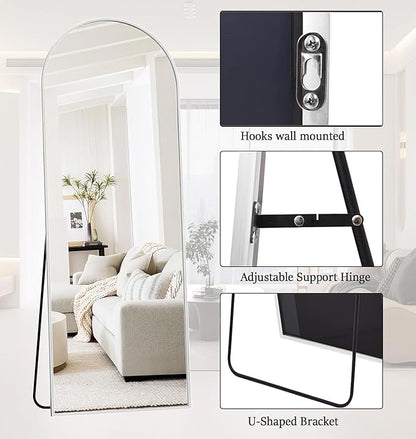 Arched Floor Mirror, 57 "x 20" Full Length Mirror Wall Mirrors Hanging or Leaning Arched-Top Full Body Mirrors with Stand for Bedroom, Dressing Room, White