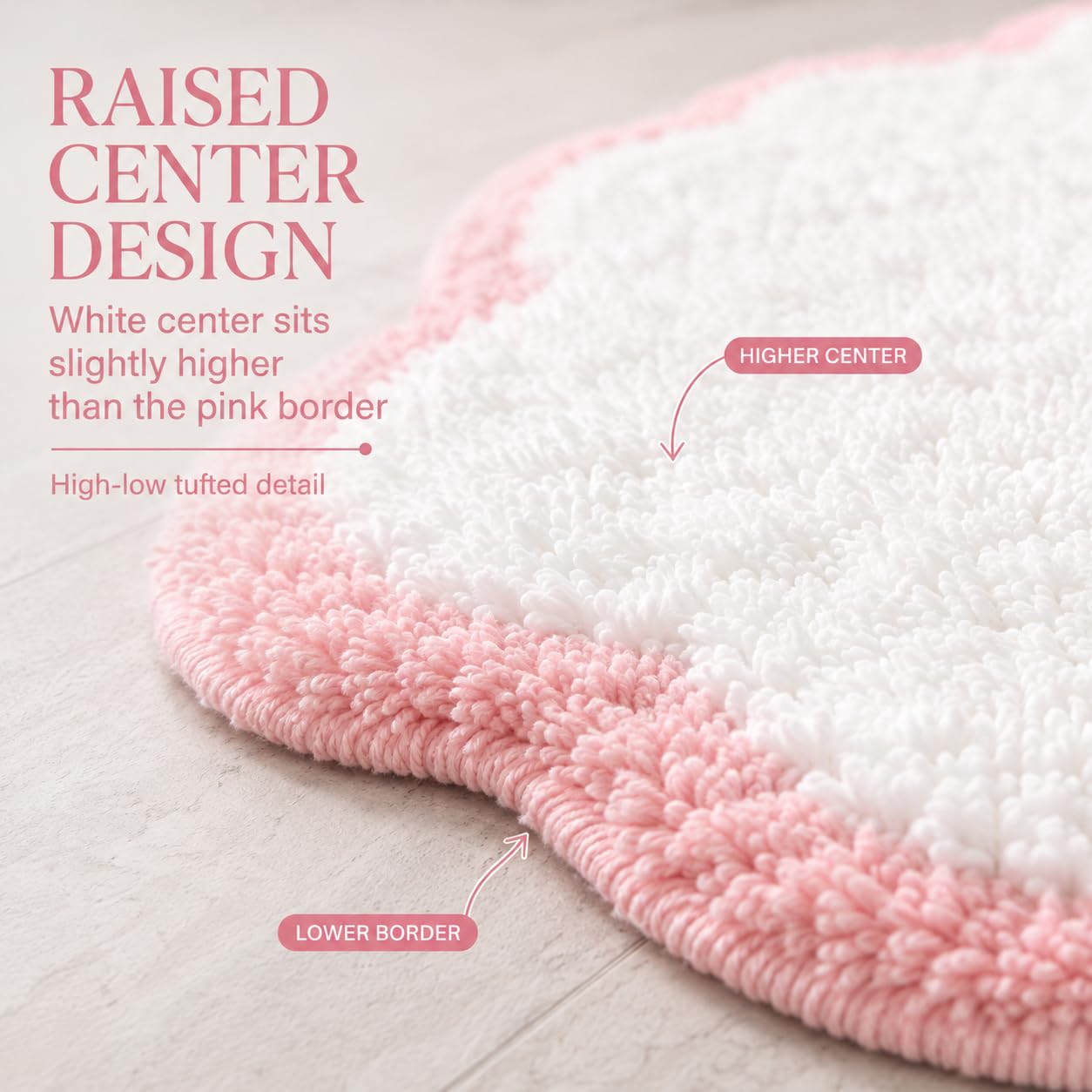 Inshere Scalloped Pink Bath Rug, Cute Bathroom Rug, Soft Absorbent Quick Dry Bath Mat, TPR Non Slip Backing, Microfiber Mat for Shower Tub Sink Vanity 20" x 31.5"