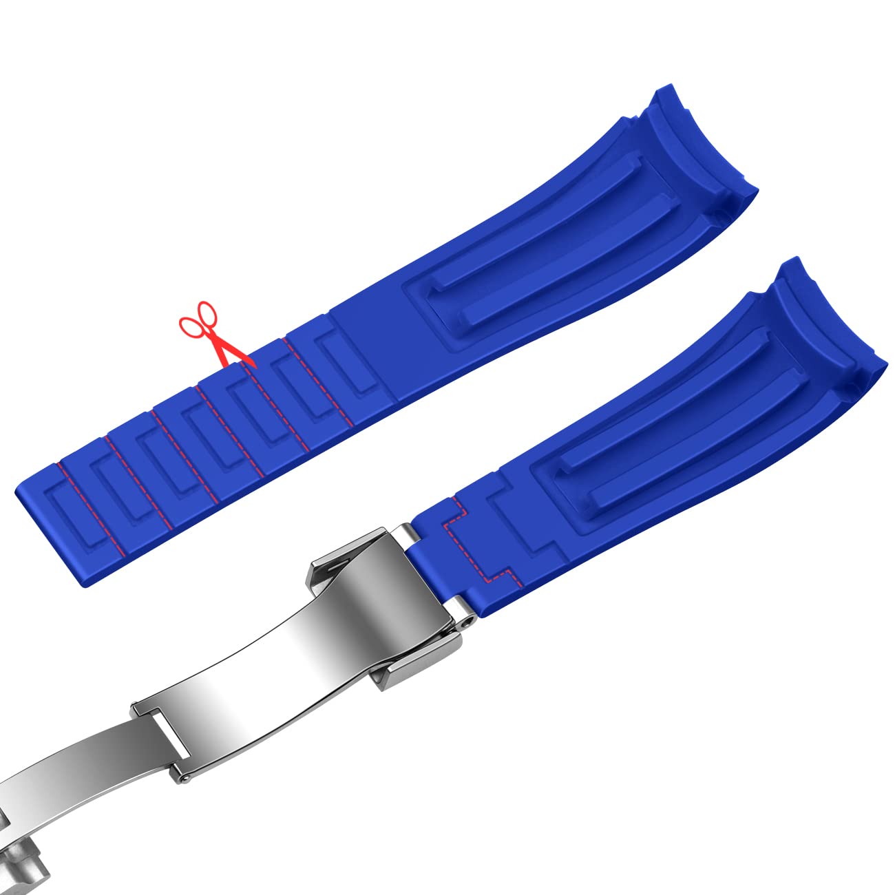 YISIWERA 22mm Curved Ends Watch Band Silicone, Tapered Rubber Watch Bands Strap for Men Women with Polised Double Lock Diving Buckle Blue