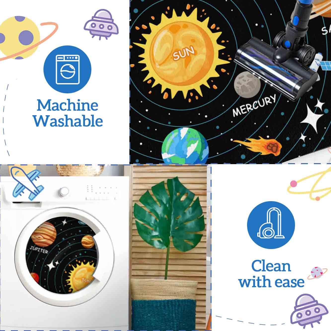 Kids Carpet Outer Space Rug, Solar System Mat 3x5 FT, Fun Game Boy Girl Kids Rug Carpet for Children Bedroom, Space Area Floor Mat for Living Room Nursery Room Toddler Classroom Decor