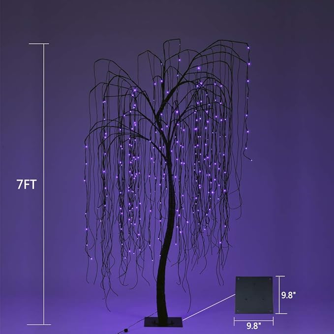LIGHTSHARE 7 Feet Halloween Willow Tree with Spiders, 256 LED Lights for Home, Festival,Nativity, Party, and Christmas Decoration,Indoor Outdoor Use, Purple