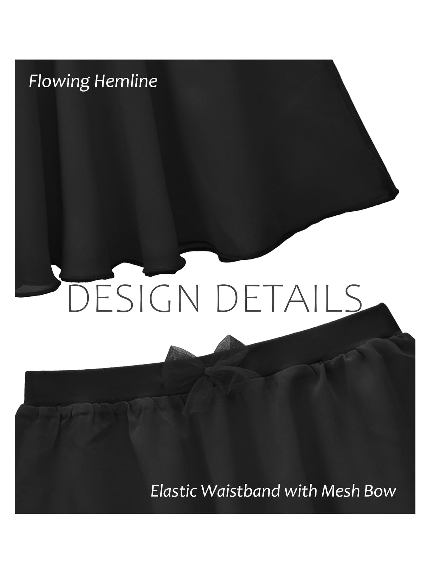 Stelle Girls Ballet Skirt, Chiffon Dance Skirt for Girls with Mesh Bowknot, Elastic Waist Pull-on Skirts for Ballet (Black,12-14Years)
