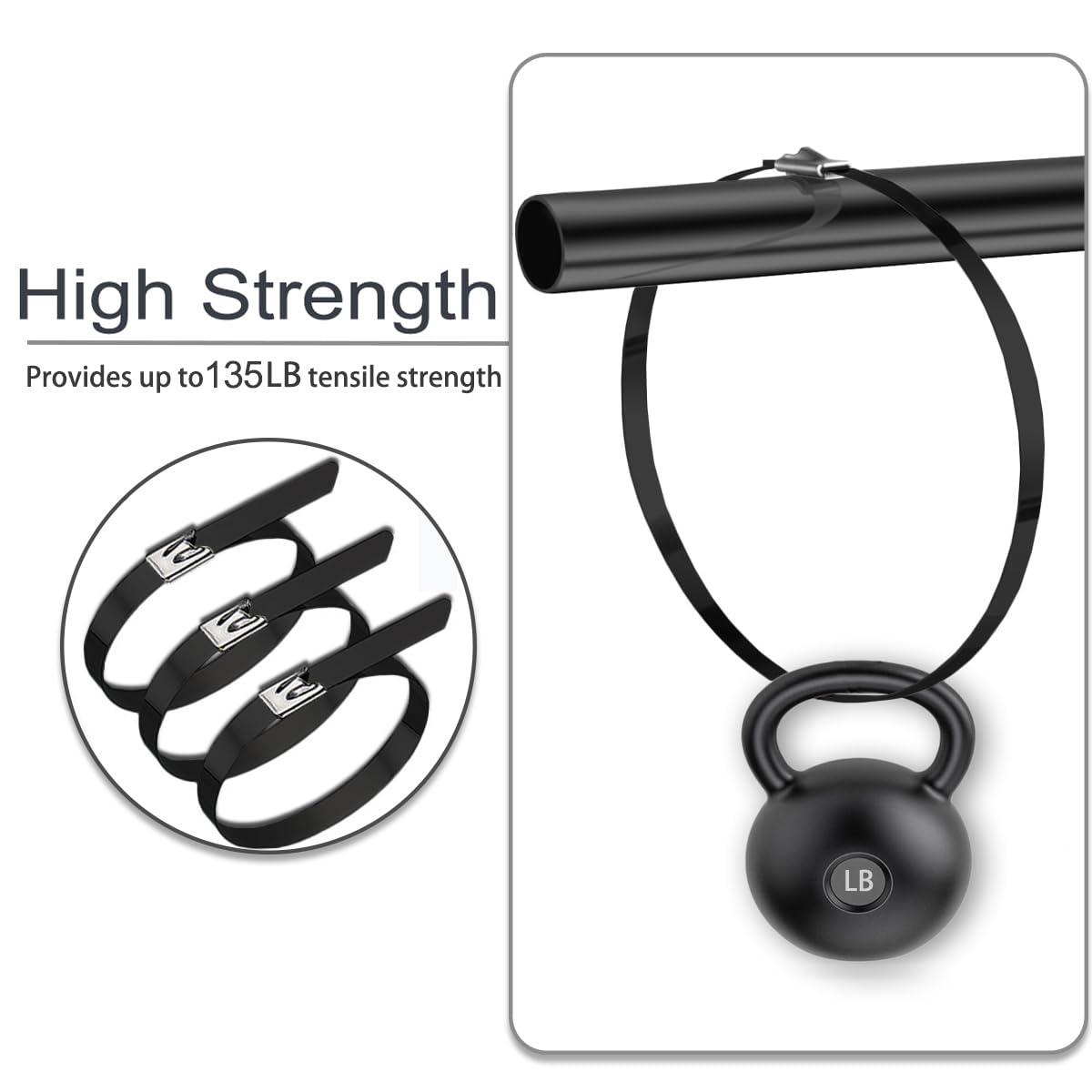 Aroono 100PCS 20inch Heavy Duty 304 Stainless Steel Zip Ties Self Locking, UV Resistant, 135lbs Strength, Black Epoxy Coated for Indoor/Outdoor Use