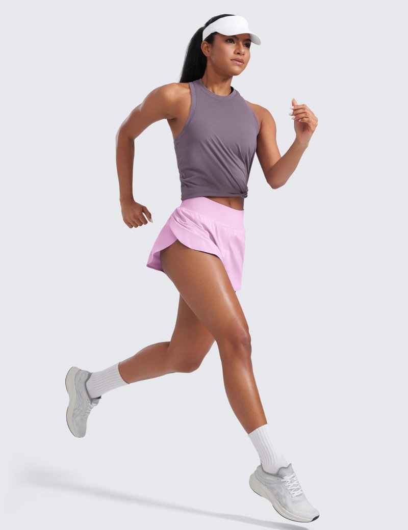 CRZ YOGA High Waisted Dolphin Athletic Running Shorts for Women 3" High Split Comfy Mesh Liner for Gym Workout Track Vita Pink Medium