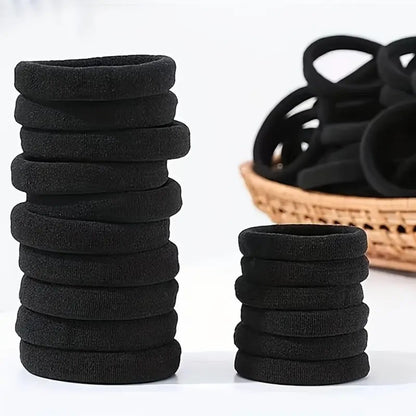 100PCS Elastic Hair Accessories - Seamless Cotton Hair Bands, Soft Ponytail Holders for Thick/Thin Hair, No Damage Elastics for Women (Black)