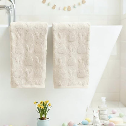 Artoid Mode 2 Pcs Beige 3D Rabbit Jacquard Easter Hand Towels
