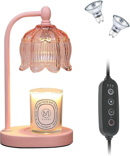 MEIXISUE Pink Candle Warmer Lamp with Timer and Dimmer,Gifts for Mom/Wife, Melt Wax Warmer Lamp with 2 Bulbs for Candle Jars House Warming New Home Decor