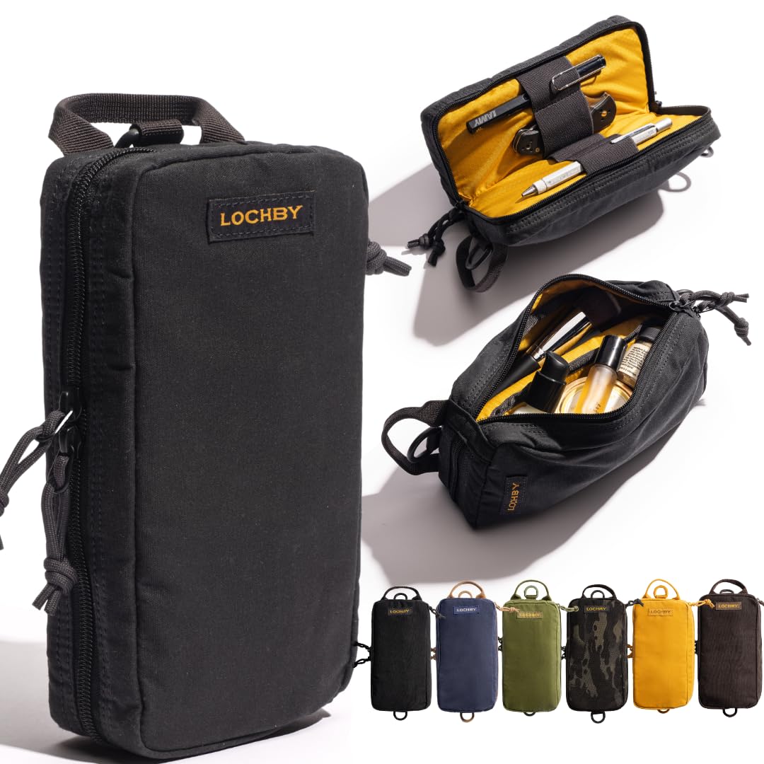 LOCHBY® Venture Pouch | Multipurpose Tactical Mini Tool Bag | Water Resistant Waxed Canvas | Dual-Sided Zipper Pouch | for Motorcycle, Bike, EDC, Pen, Pencil, Art, Tech & Travel