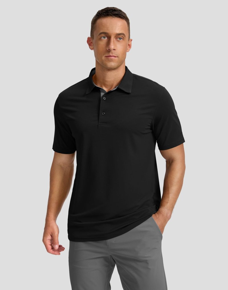 Men's Golf Shirts Dry Fit Moisture Wicking Performance Short Sleeve Collared Polo Shirts for Casual Tennis Bussiness (Black, XL)