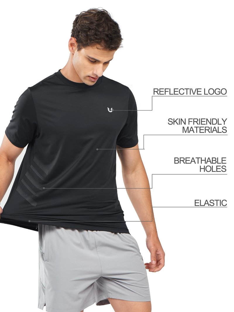NORTHYARD Men's Workout Athletic Shirts Gym Running T-Shirts Tennis Quick Dry Short Sleeve Shirt Active Lightweight Sports Black-L