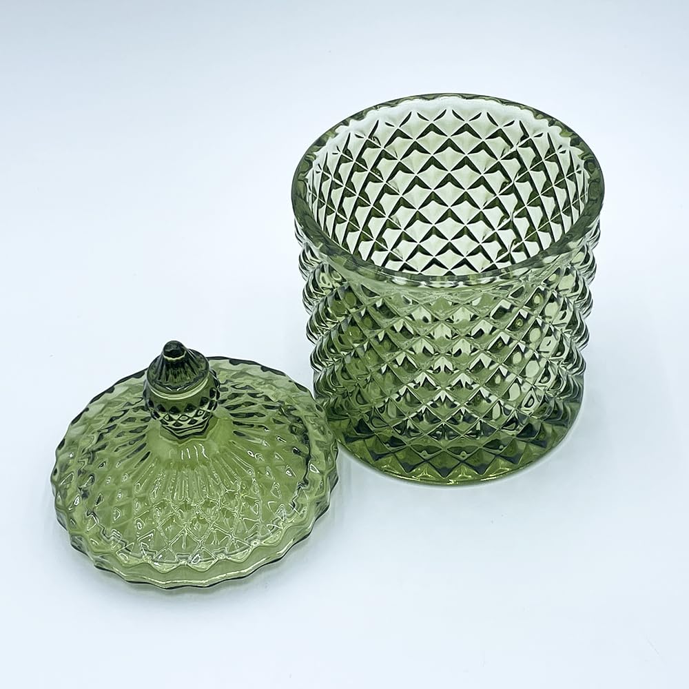 YILUSHENGHUA Colorful Glass Jar With Lid,Candy Cookie Jars,Jewelry Box,Christmas Decorative Jar(Olive Green)