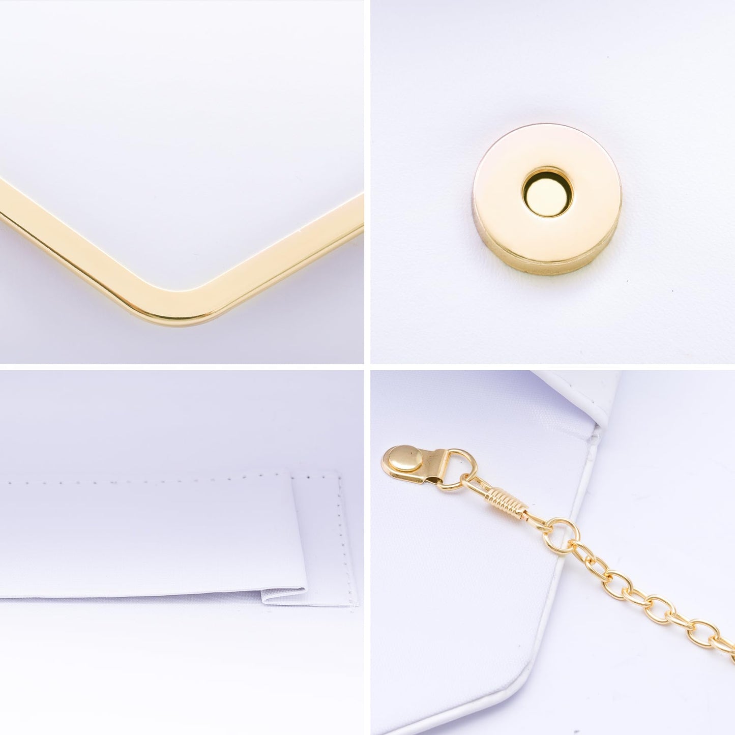 Larcenciel White Clutch Purses for Women, Trendy Leather Evening Bag w/Chain, Fashion Envelope Lady Shoulder Crossbody Handbags, Sparkly Party Prom Purse Bride Wedding Guest Clutch Dress Carry on Bags