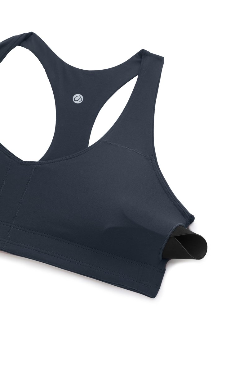 CRZ YOGA Butterluxe Racerback Sports Bras for Women - V Neck Supportive Padded Wireless Athletic Yoga Crop Top True Navy Small