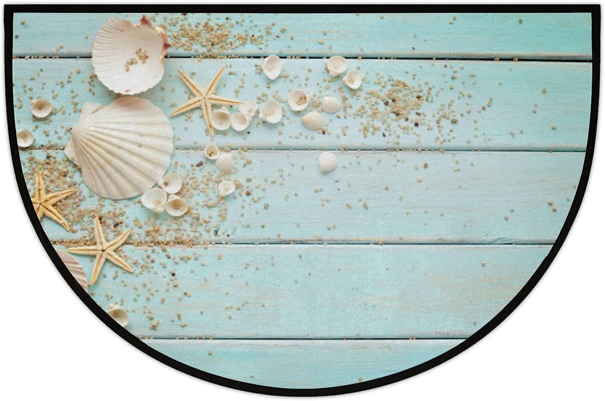 Beach Starfish Seashell Half Round Door Mat Outdoor Entrance,for Outside Entry 30x18 in Wear Resistant Semi Circle Floor Mats Area Rugs for Kitchen