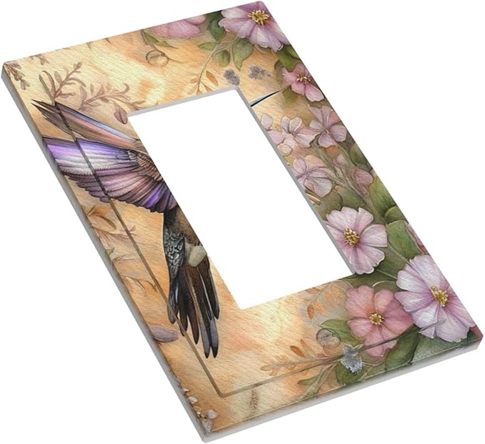 Decorative Art Light Switch Covers Blossom & Hummingbird 1 Gang Rocker Outlet Decorative Switch plate Faceplate GFCI Light Switch Covers for Home Decor