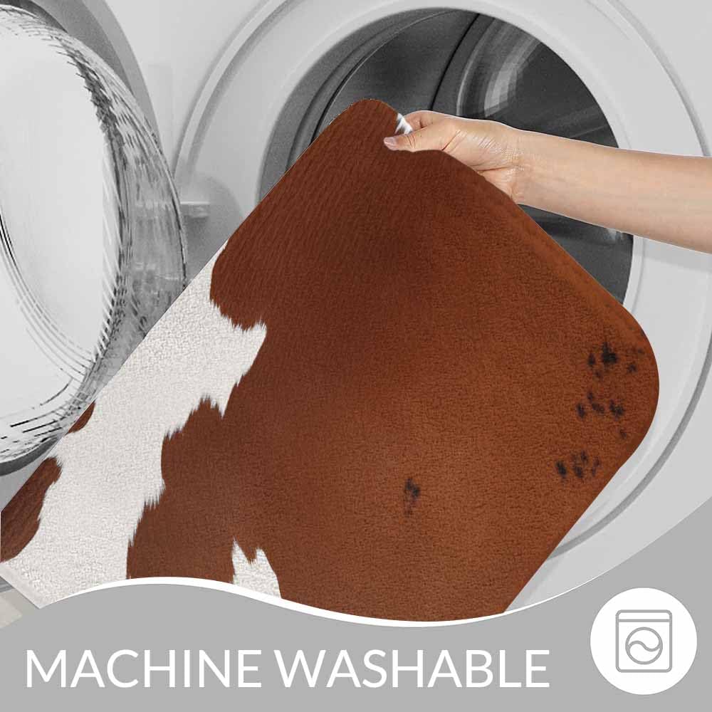 Lungtao Cowhide Bath Mat for Bathroom Farm Animal Brown Cowhide Print Cow Bath Rugs Door Mat Non Slip Rubber Backed Bathroom Floor Mat for Bathtub Sink Shower 20"X32"