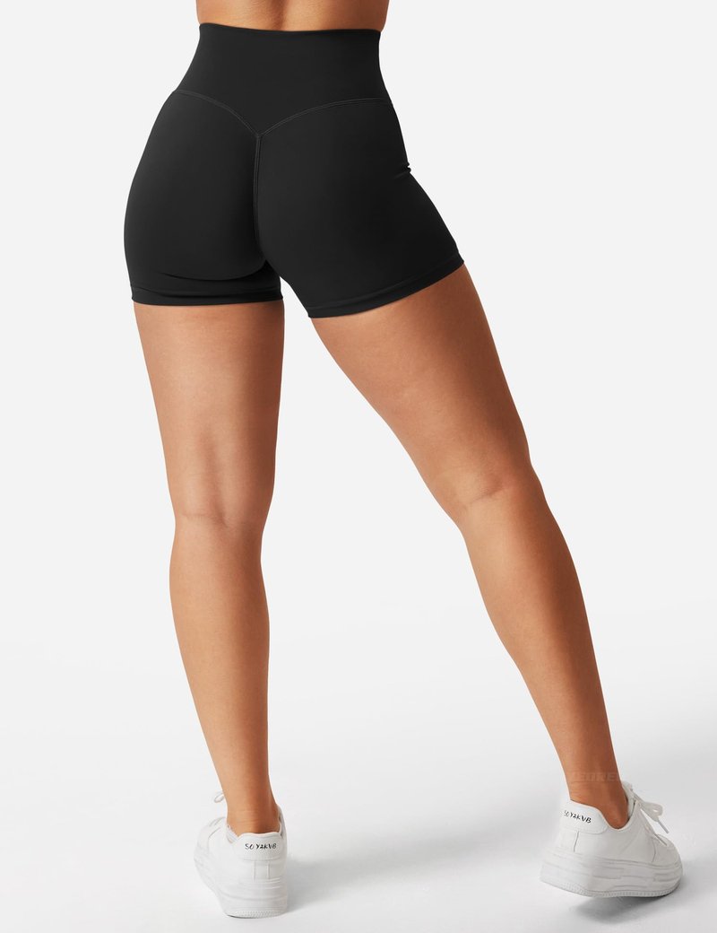 YEOREO Women's Biker Shorts 4.5" / 6" Workout Gym Shorts High Waist Tummy Control Hidden Scrunch Running Yoga Black