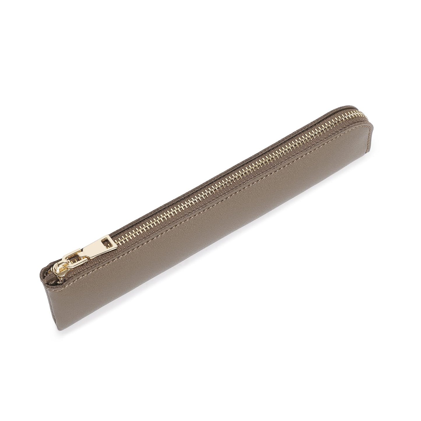 YONBEN Faux Leather Pencil Case Small Pencil Pouch Slim Pen Case Holder Zipper Bag for School Office(Pearl Brown)