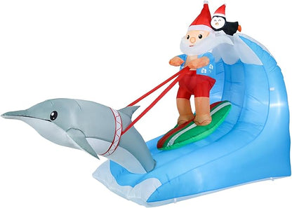 Vigdur 8FT Christmas Santa Claus Inflatables, Hawaiian Surfing Santa Blowups with Built-in LED Lights, Hawaiian Christmas Decorations for Holiday Indoor Yard Lawn Garden Outside Home Decor