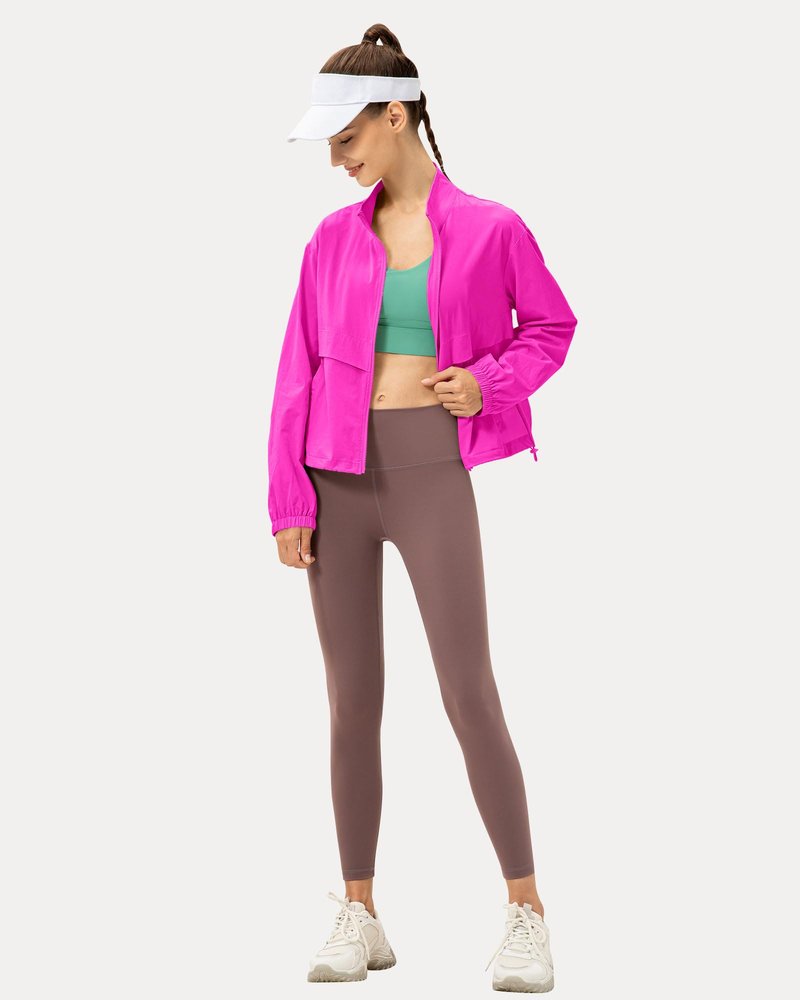 Locachy Women's Lightweight Zip Up Athletic Jacket Stand Collar Windproof Sun Protection Workout Outdoor Jacket Rose M