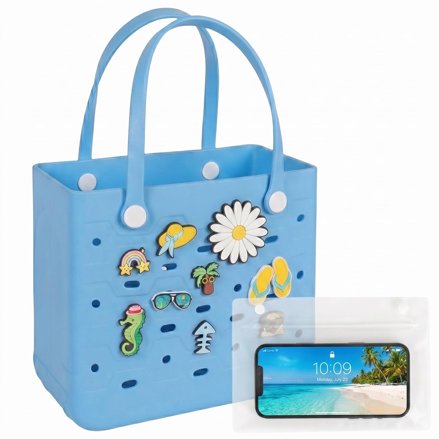 Barelove Beach Bag for Women – Lightweight & Water-resistant Rubber Tote, No More Sand Mess – Ideal for Pool, Cruise, Summer Vacation (Blue)