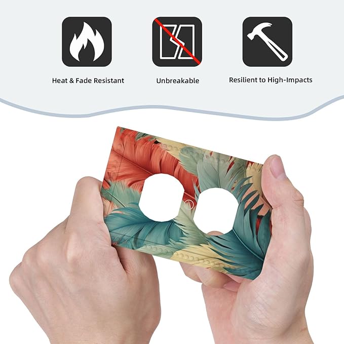 Colorful Feathers Blue Red Light Switch Cover 1 Gang Outlet Plate Single Duplex Wall Plate Covers Decorative Switchplate Covers Electrical Faceplate for Home Decor