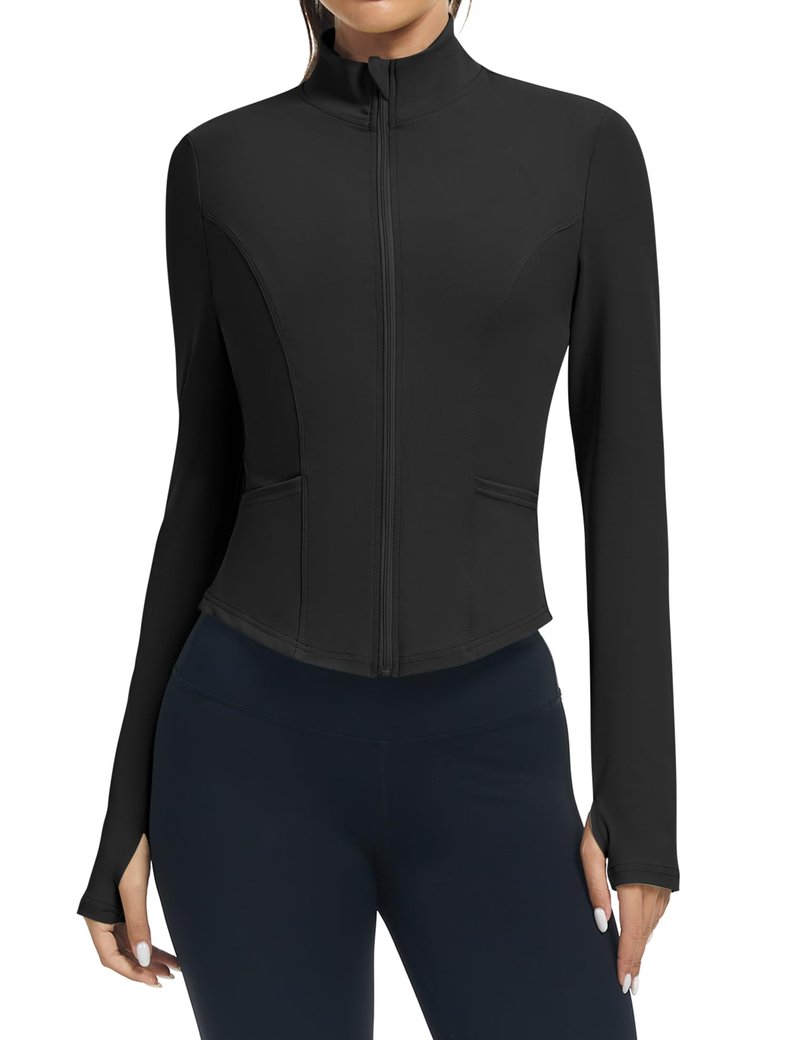 LOMON Women's Black Workout Jacket Athletic Black Zip Up Jacket Women Athletic Tops for Women Active Tops Golf XL