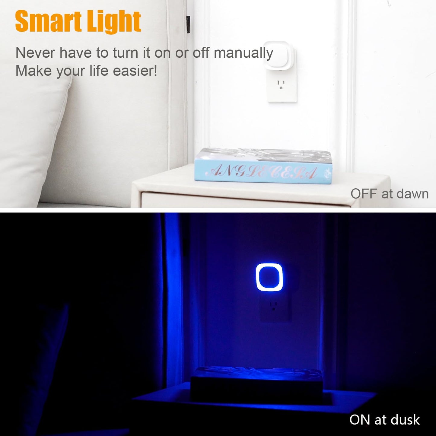 2 Pack Plug in Amber Night Light, Auto Dusk to Dawn, Soft Glow, Dimmable, Diffused Light, LED Lights for Bedroom, Kids, Bathroom, Sleep, Baby Nursery, Toddler, Hallway, Kitchen, Home Decor