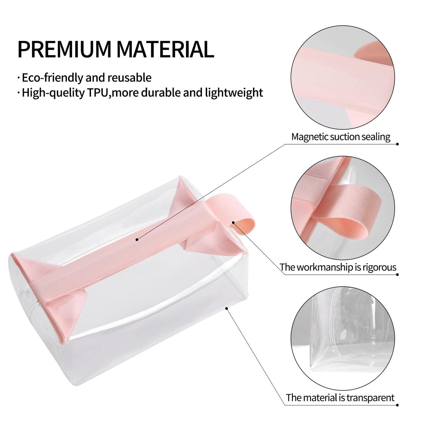 Clear Toiletry Bag with Magnetic Closure, 0.7mm Thick Structured TPU Travel Organizer, Transparent Cosmetic Bag for Toiletries, Makeup and Daily Essentials with Modern Color Trim(Pink Trim)