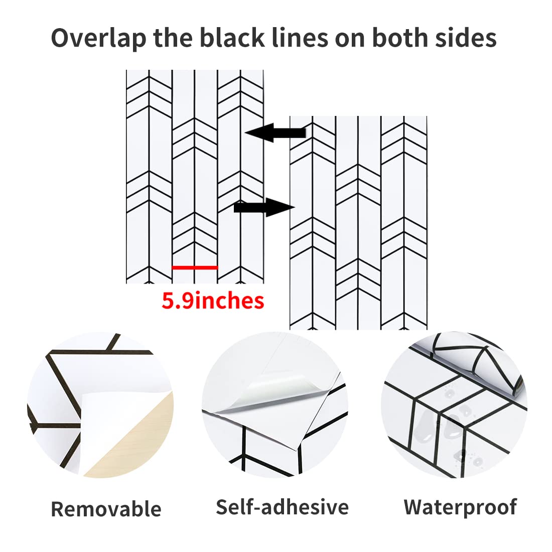 Black and White Wallpaper Peel and Stick Wallpaper Removable Self Adhesive Wall Paper Modern Geometric Contact Paper for Bedroom Bathroom Wall Decor Chevron Stripe Vinyl 17.7"x394" Renter Friendly