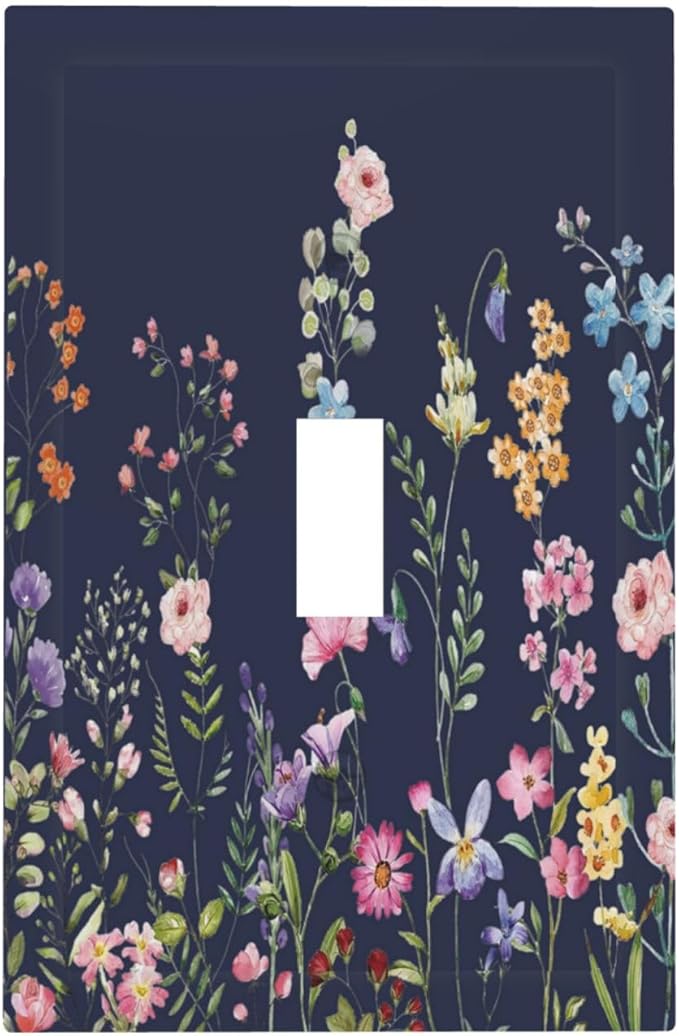 Rustic Wild Floral Darkground Vintage Watercolor Flower 1 Gang Light Switch Covers Decorative Unique Single Toggle Wall Plate Switchcover Electrical Switchplate for Bedroom Decor