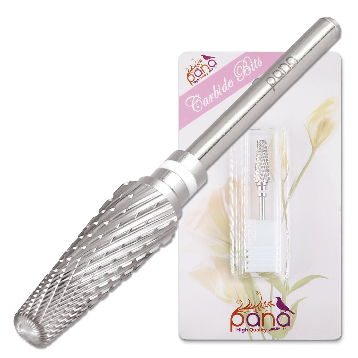 PANA Nail Carbide 5 in 1 Bit - Two Way Rotate use for Both Left and Right Handed - Fast Remove Acrylic or Hard Gel - 3/32" Shank - Manicure, Nail Art, Drill Machine (Fine - F, Silver)