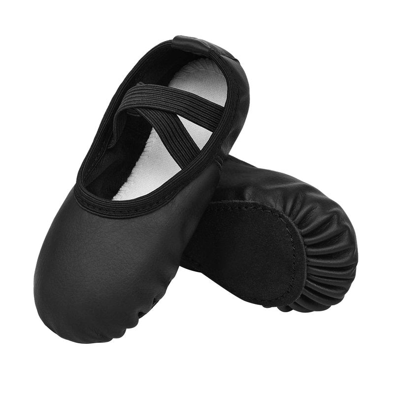 Stelle Ballet Shoes for Girls Boys Close-Fit PU Professional Dance Slippers for Toddler/Little Kid/Big Kid(Black,9MT)