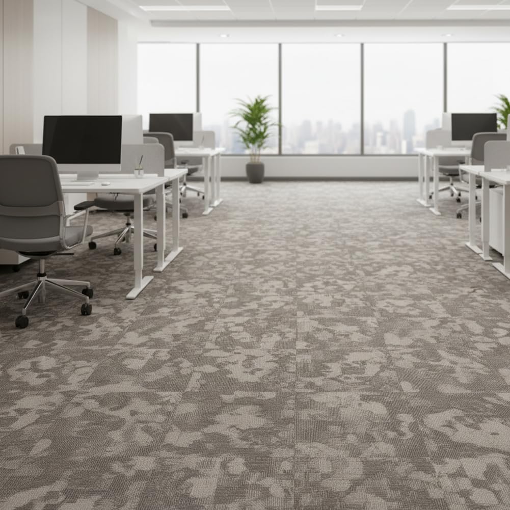 Heavy Duty Commercial Carpet Tiles 20" x 20", 22 Pcs/61.11 sq ft (FlexLok tabs Included),Non-Slip Soft Square Carpet Floor Tile for Office Bedroom Living Room Kitchen Garage Gym (Grey & Khaki)