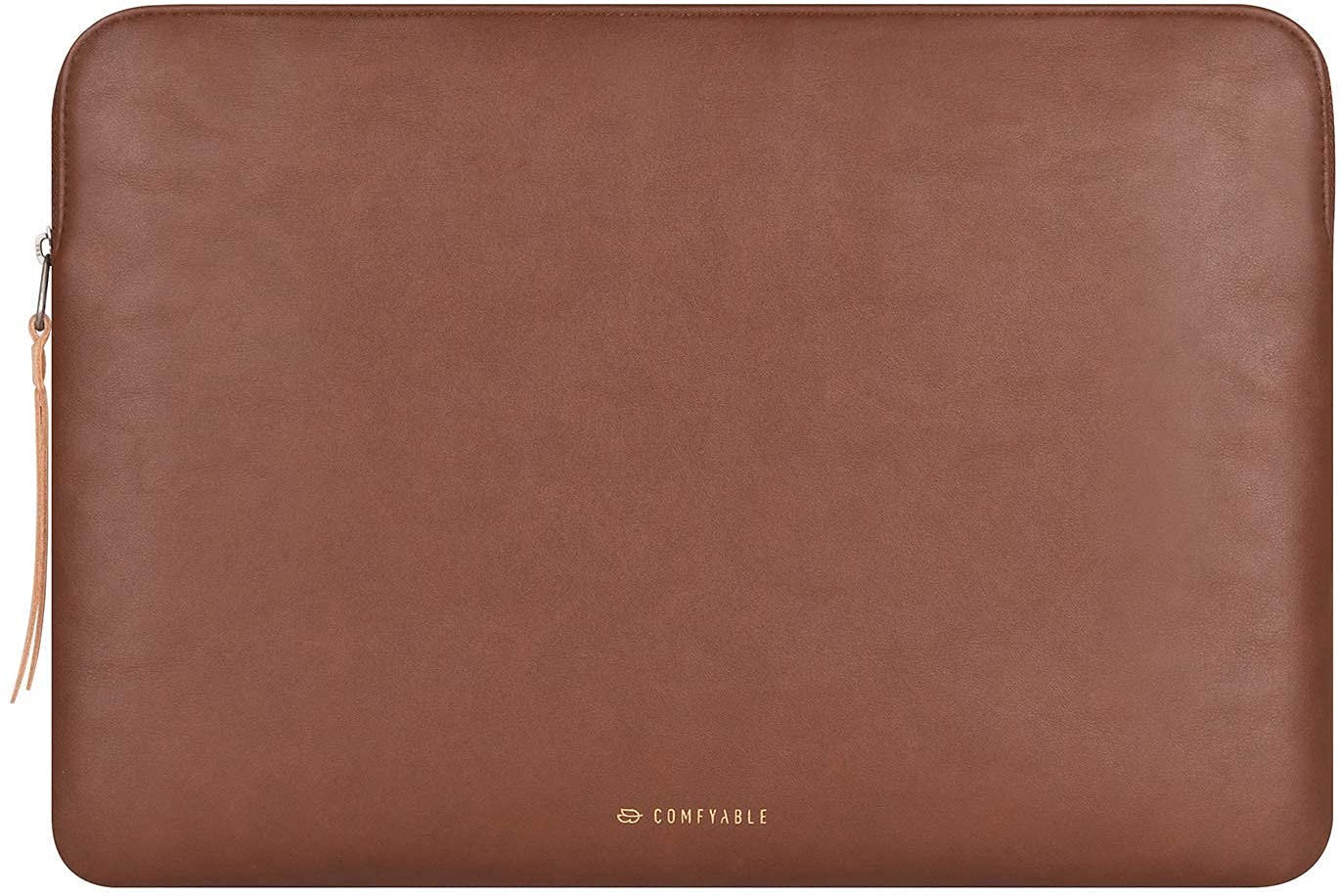 Comfyable Slim Protective Laptop Sleeve 14 Inch Snugly Compatible with MacBook Pro 14-inch M5 M4 M3 M2 M1 Pro/Max 2026-2021, PU Leather Bag Waterproof Cover Notebook Computer Case for Mac, Brown