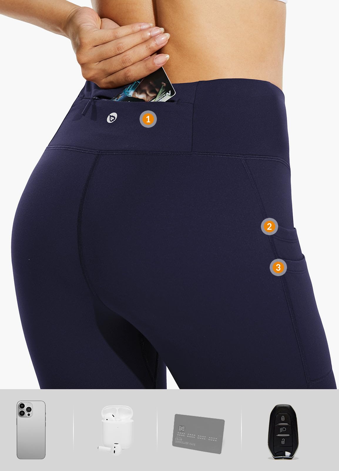 baleaf Fleece Lined Leggings Women Water Resistant 25" Petite Winter Warm Legging Thermal Running Tights Yoga Hiking Pants Navy XS