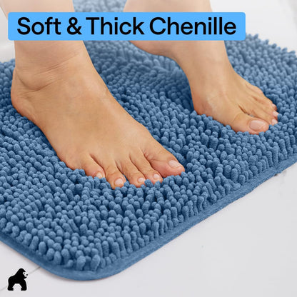 GORILLA GRIP Bathroom Rug Sets 3 Piece, Bath Mat Set and Oval Toilet Base with Rubber Backing, Plush Absorbent Shaggy Chenille Washable Mats, Includes 24x19.5, 24x17 and 30x20 Inch Rugs, Navy