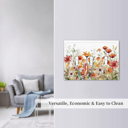 Watercolor Wild Flower Floral 3 Gang Light Switch Covers Triple Toggle Wall Plate Decorative Switchplate Electrical Faceplate for Nursery Bedroom Bathroom Decor