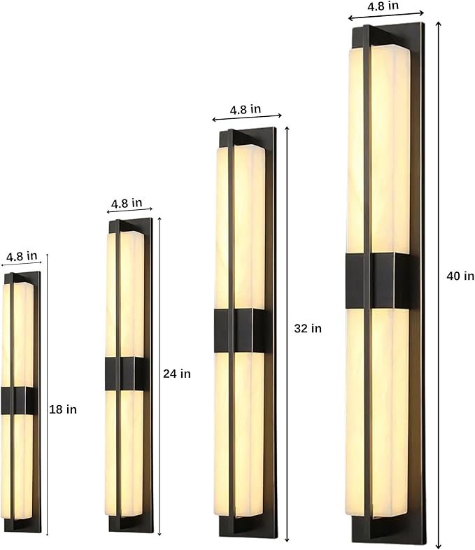 LED Outdoor Wall Lights Fixture Lamps. Modern Elegant Acrylic lampshade with Marble Texture, Aluminum Body. Exterior Black Sconce Wall Lantern IP65 Waterproof Anti Rust. (Modern LED Black 40''H, 24W)